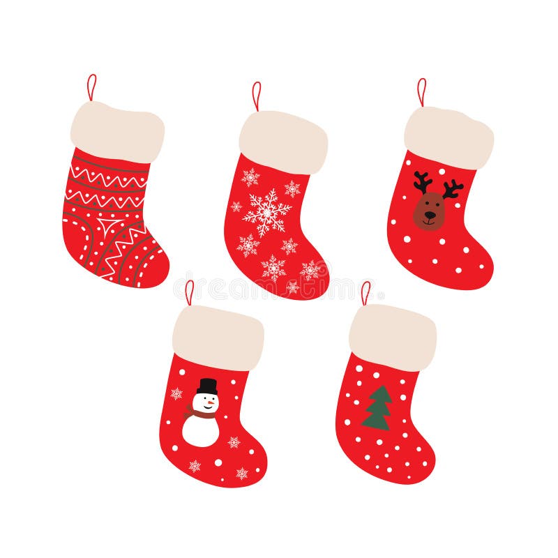 Cute Christmas Socks Set - Vector Cartoon Illustration Stock Vector ...
