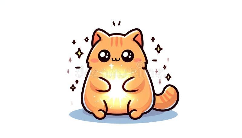 A cute, chubby animated cat with an orange tabby pattern sits cont stock illustration