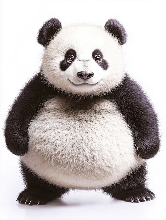 Cute, chubby panda stands with joyful expression on white background. ai generative stock illustration