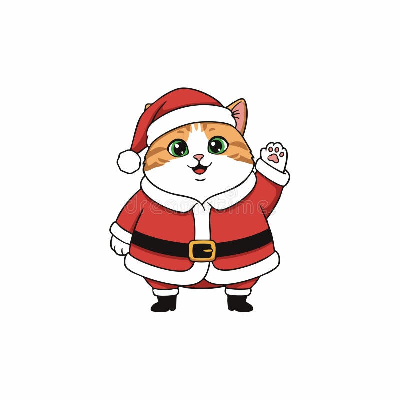 Cute chubby santa cat waving for christmas vector illustration
