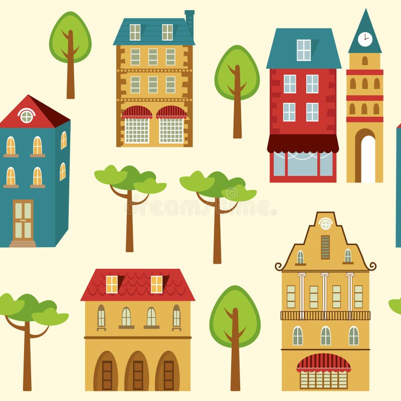 A cute city seamless pattern. A cute city seamless pattern