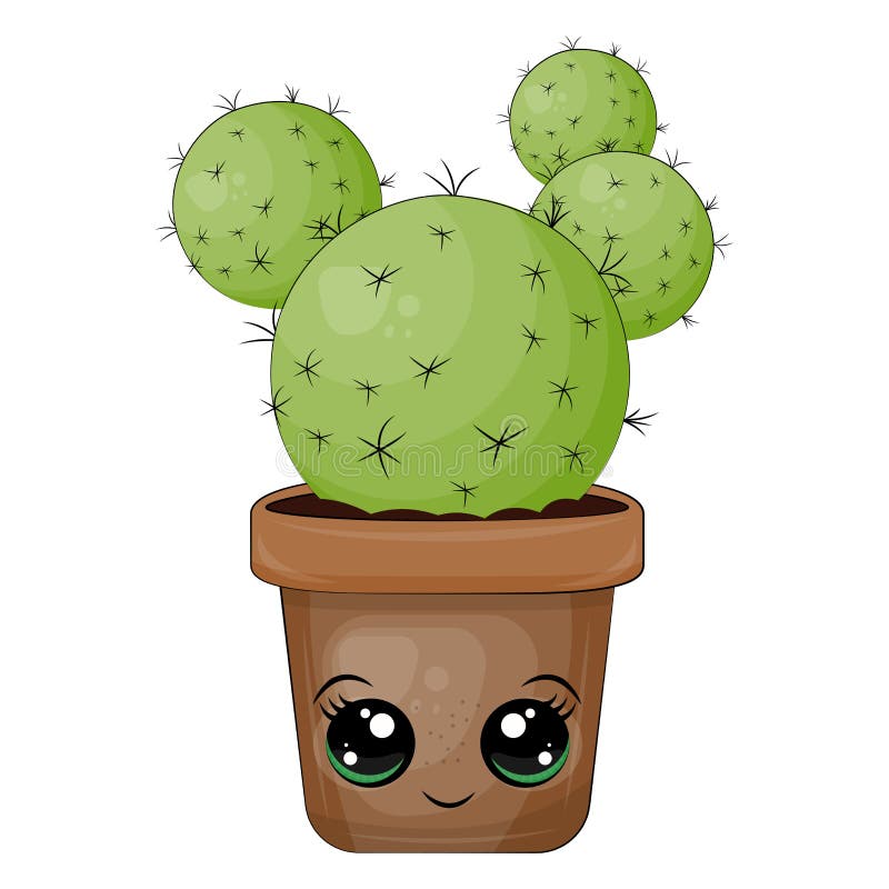 Cactus Pot PNG Image, Cute Green Cactus Cartoon With Pot, Cactus