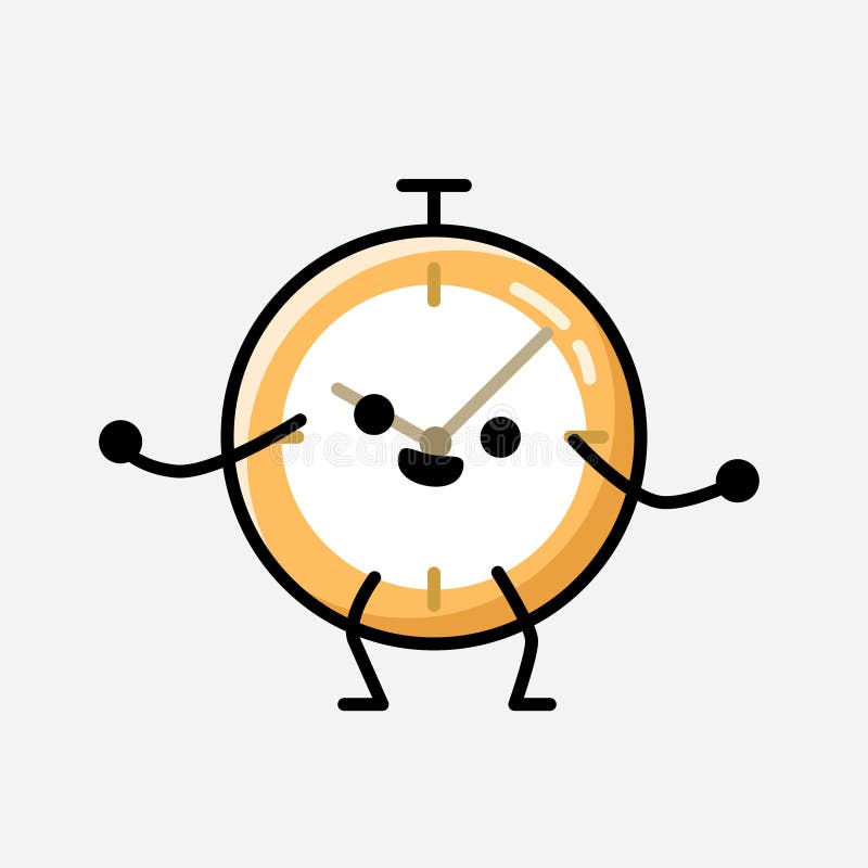 Cute Clock Mascot Vector Character in Flat Design Style Stock Vector