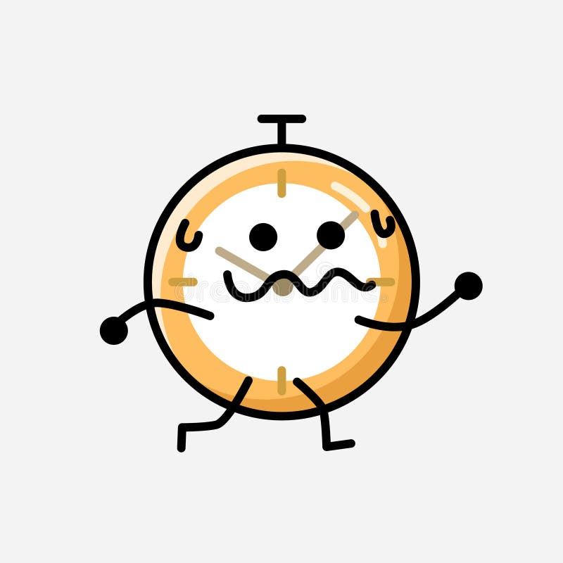Cute Clock Mascot Vector Character in Flat Design Style Stock Vector