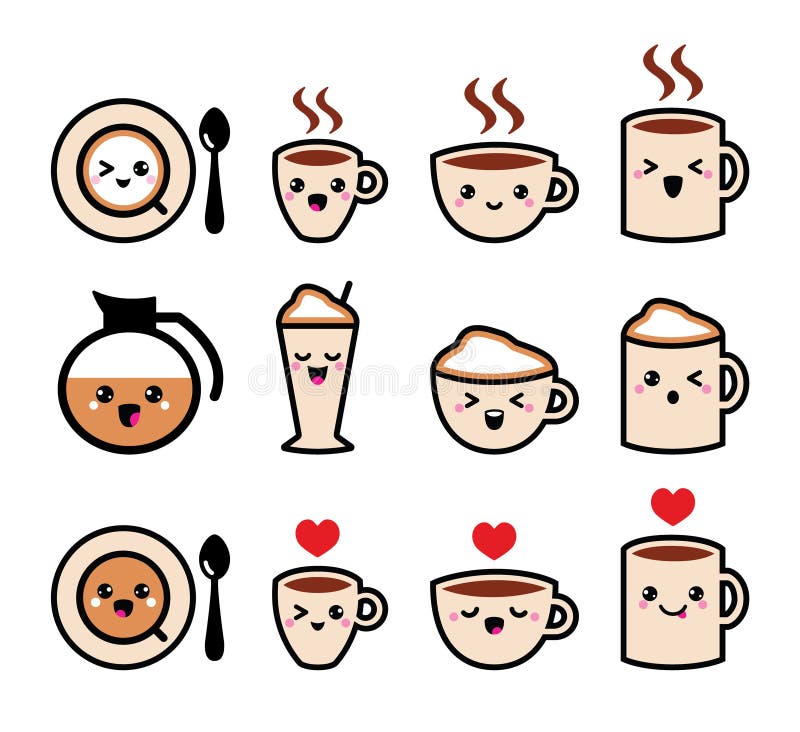 Download Cute Coffee, Cappuccino And Espresso Kawaii Icon Set ...