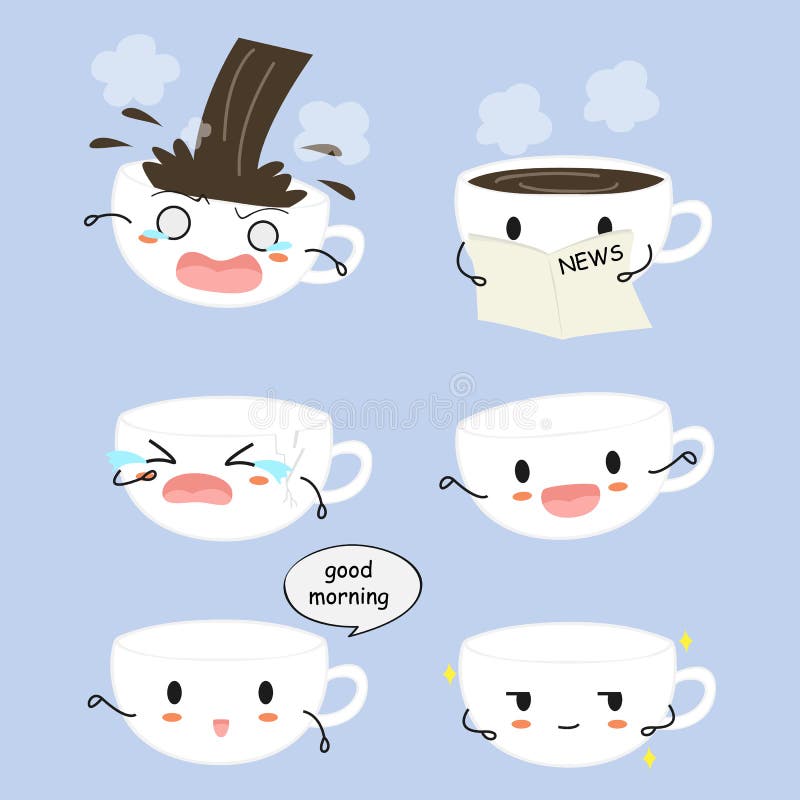 Cute Coffee Cup Emojis Vector Set Stock Vector Illustration of