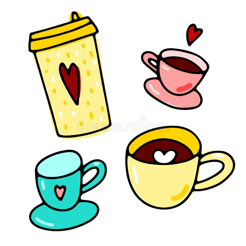 Cute Coffee and Tea Cups Clip Art Set