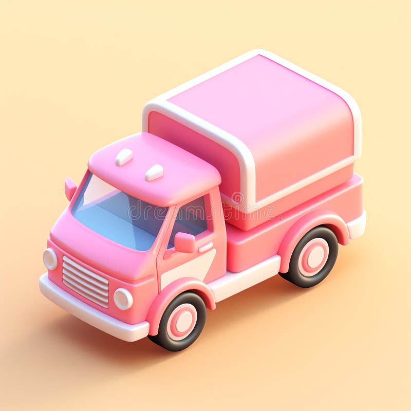Cute Colorful Delivery-lastbil charming 3D illustration: enkel, adabel karikatyrbilslogistik inom branschen. royaltyfri illustrationer