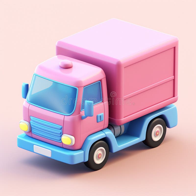 Cute Colorful Delivery-lastbil charming 3D illustration: enkel, adabel karikatyrbilslogistik inom branschen. royaltyfri illustrationer