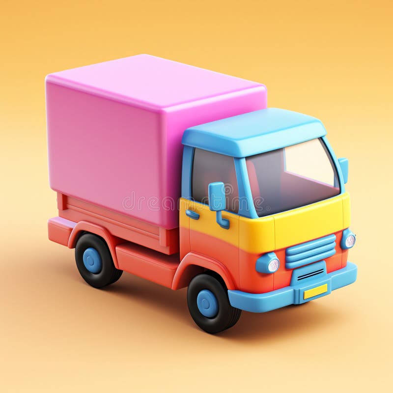 Cute Colorful Delivery-lastbil charming 3D illustration: enkel, adabel karikatyrbilslogistik inom branschen. vektor illustrationer