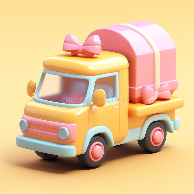 Cute Colorful Delivery-lastbil charming 3D illustration: enkel, adabel karikatyrbilslogistik inom branschen. royaltyfri illustrationer
