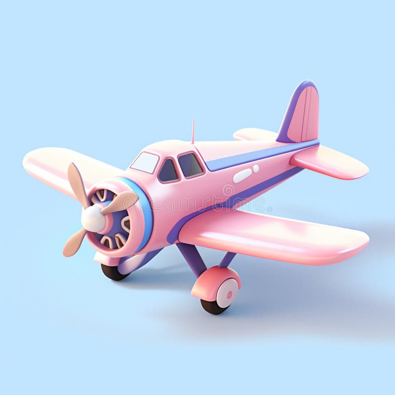 Cute colorful toy plan charming 3D Aviation illustration simple ad,cartoon vehicle airjet Aircraft. stock illustrationer