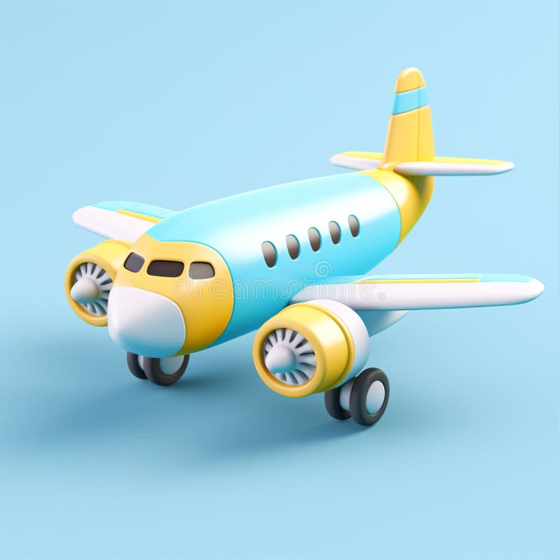 Cute colorful toy plan charming 3D Aviation illustration simple ad,cartoon vehicle airjet Aircraft. royaltyfri illustrationer