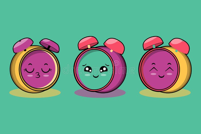 Cute Colorfull Kawaii Clock Cartoon Characters Vector Set Stock Vector
