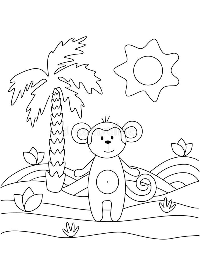 Cute Coloring Book with a Funny Lion, Palm Tree, Sun. for the Youngest ...