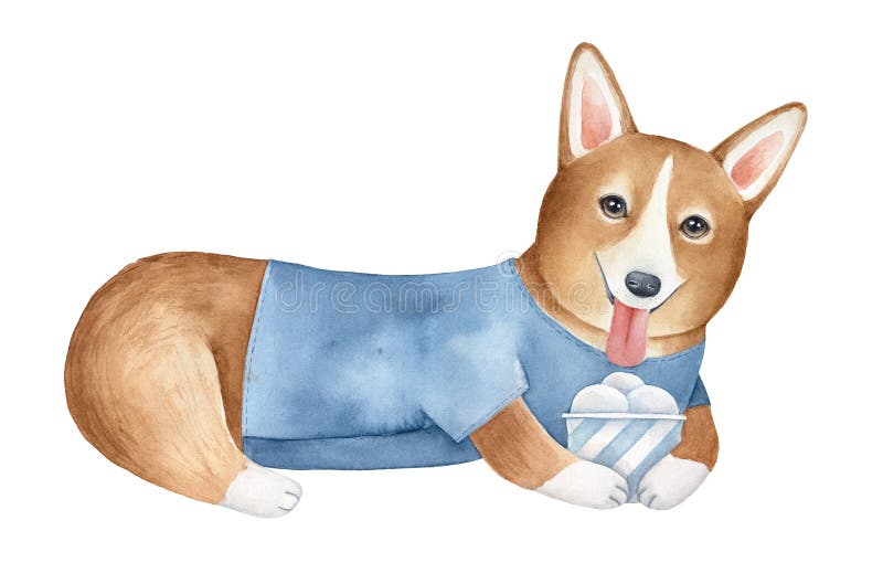Cute corgi dog character holding paper cup with ice cream. royalty free stock photography Cute corgi dog character holding paper cup with ice cream. royalty free stock photography