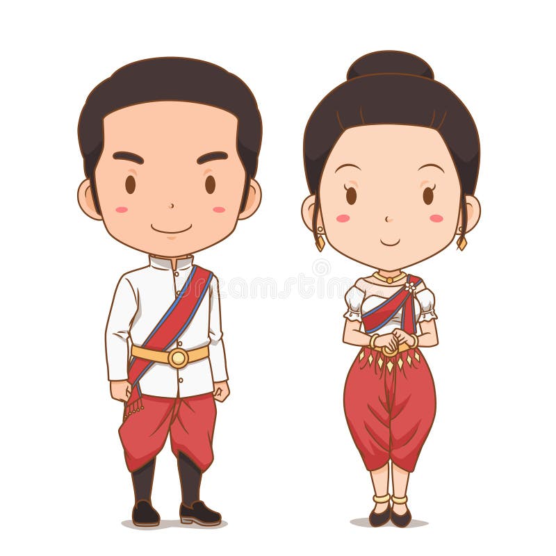 Cute Couple in Cambodia National Costume. Stock Vector - Illustration ...