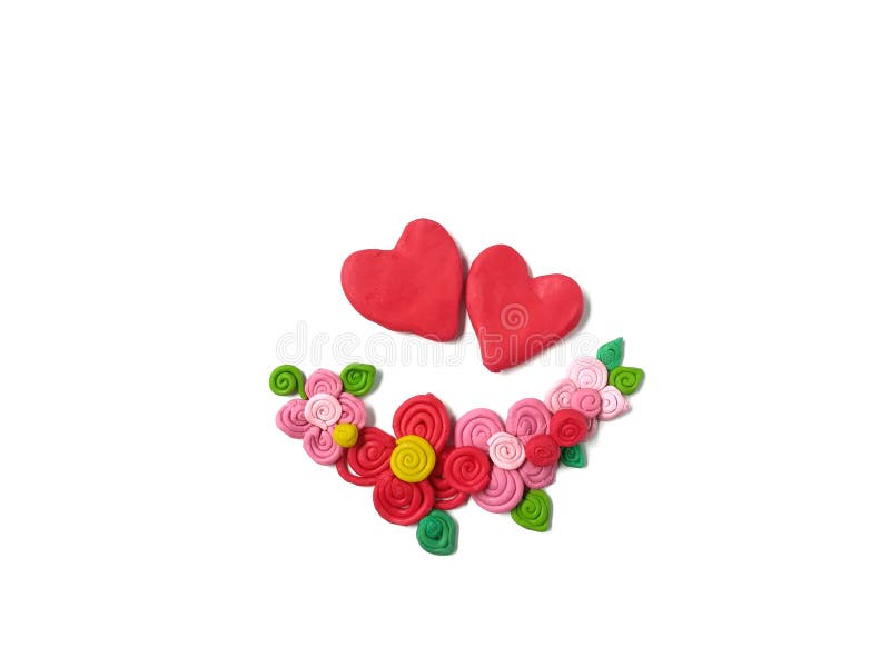 Cute couple heart plasticine clay, bouquet flower dough, Valentine`s day