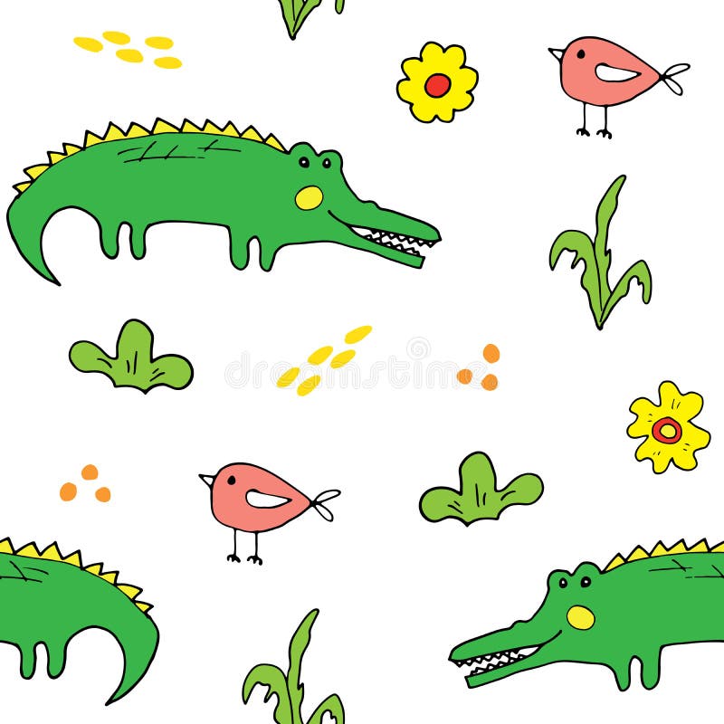 Cute Crocodile or Alligator with Little Bird Seamless Pattern, Cartoon Hand Drawn Animal Doodles Vector Illustration Background Stock Vector - Illustration of childish, doodle: 157846658 Cute Crocodile or Alligator with Little Bird Seamless Pattern, Cartoon Hand Drawn Animal Doodles Vector Illustration Background Stock Vector - Illustration of childish, doodle: 157846658