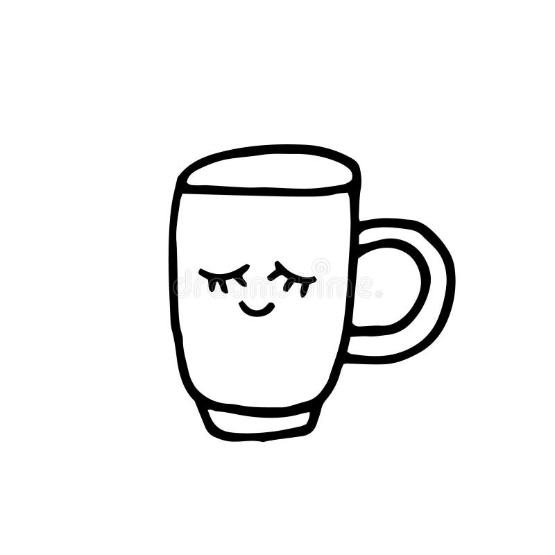 Cute cup coffee cartoon hand drawn style Vector Image