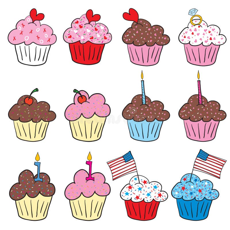 Cute Cupcakes In Many Styles Stock Vector - Illustration ...
