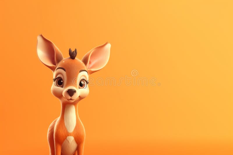 Cute deer on orange background with copy space for text. generative ai. Cheetal illustrations