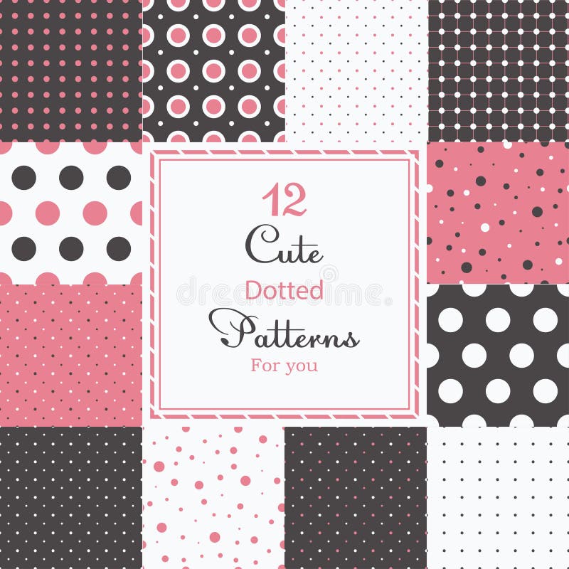 12 Cute different dotted vector seamless patterns (tiling).