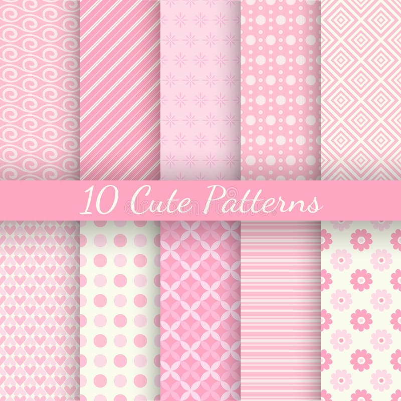 10 Cute different vector seamless patterns. Pink stock illustration 10 Cute different vector seamless patterns. Pink stock illustration