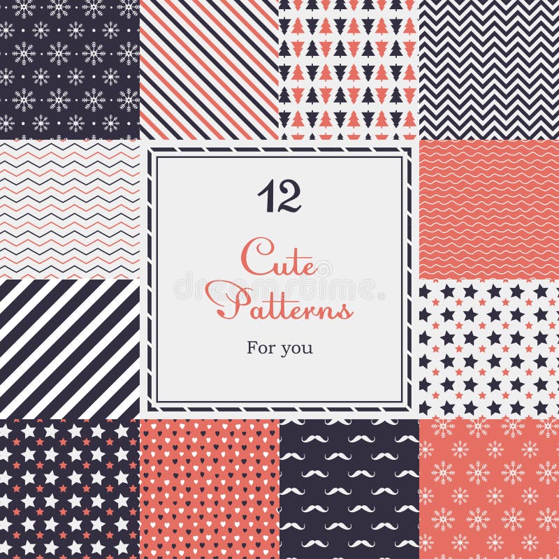 12 Cute different vector seamless patterns (tiling).