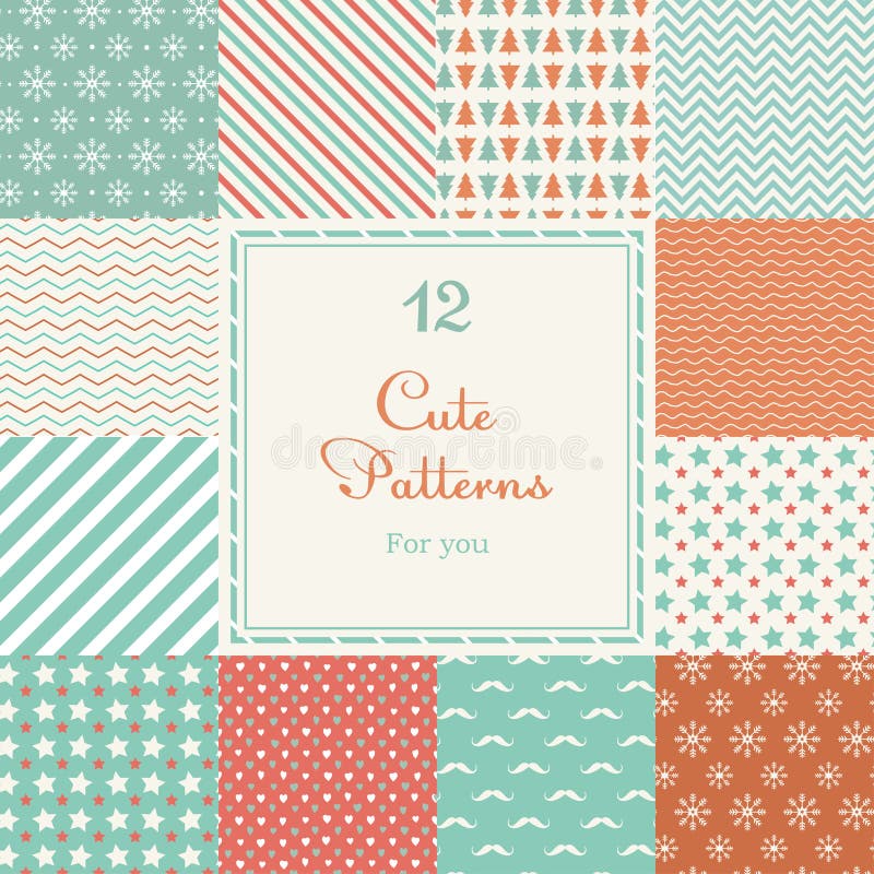 12 Cute different vector seamless patterns (tiling).