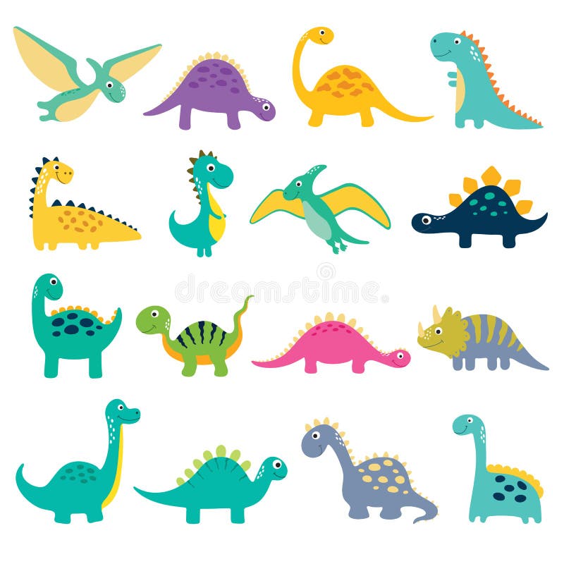 Cute dinosaur cartoon set stock vector. Illustration of character ...