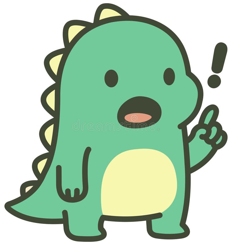 Cute Dino Pointing with Exclamation Mark vector illustration