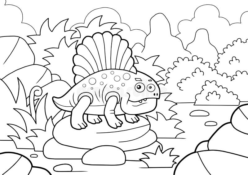 Cute Dinosaur Dimetrodon, Coloring Book, Funny Illustration Stock