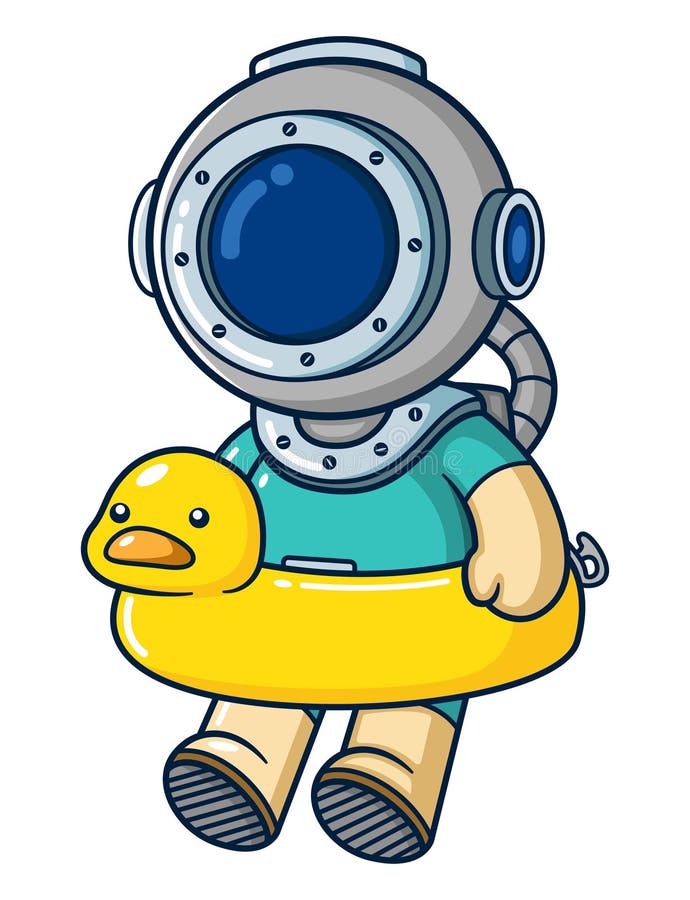 Cute Diver Using Yellow Inflatable Rings Stock Vector Illustration of