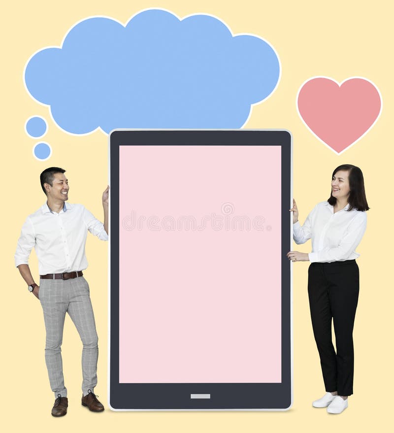 Cute diverse couple dating online royalty free stock photo