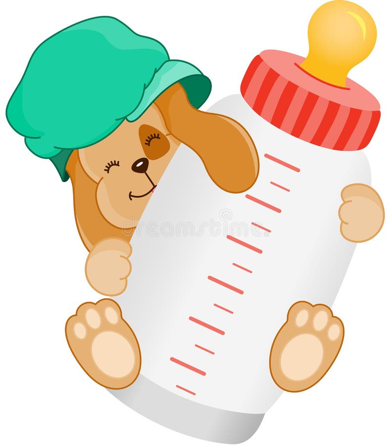 Cute Dog Baby with Bottle Milk Stock Vector Illustration of mammals