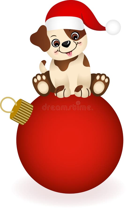 Cute dog on Christmas ball stock vector. Illustration of baby 77678453