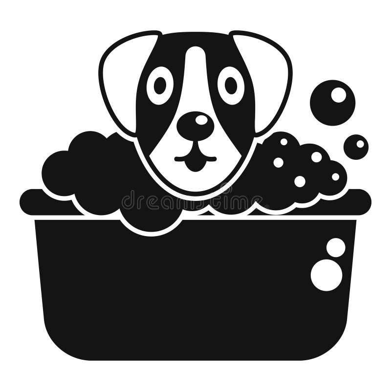 Cute dog enjoying bath time in basin icon stock illustration