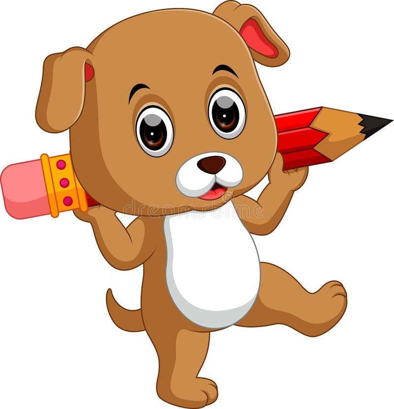 Cute dog holding pencil stock vector. Illustration of concept 83428922