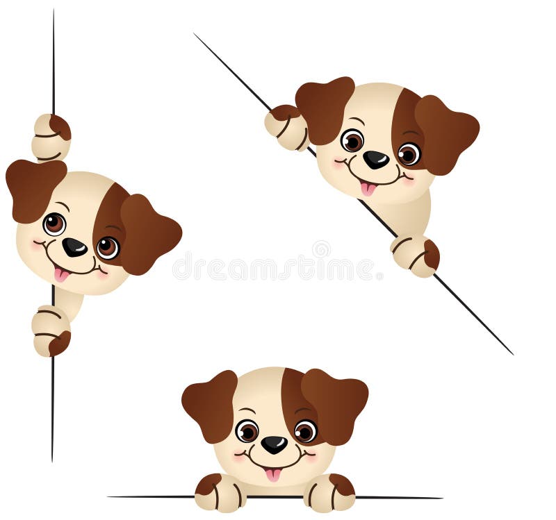 Cute Dog Peeking From Behind In Various Positions Stock Vector - Image