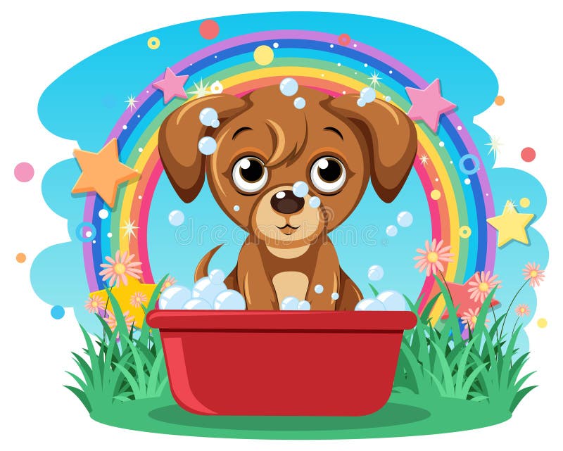 Girl Giving Dog Bath Clipart