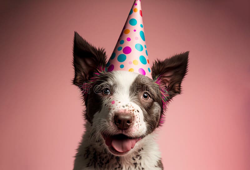 Cute dog wearing a celebration party hat, Generative ai