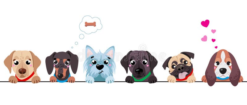 Cute dogs border set. Funny dog best friends. Happy friendship day.