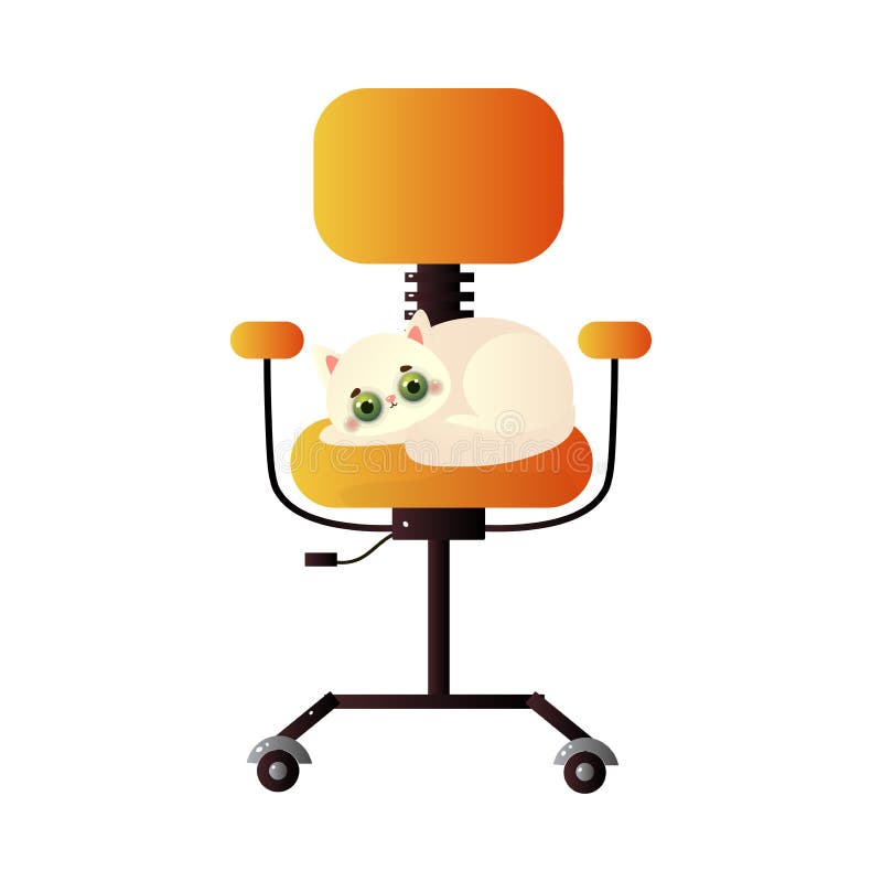 Cute Domestic White Cat Character Lying On The Tall Orange Office Chair Vector Illustration In Flat Cartoon Style Stock Vector Illustration Of Cute Furry