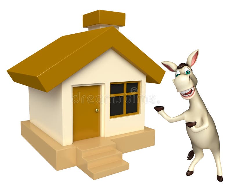 Cute Donkey Cartoon Character with Home Stock Illustration - Illustration  of architecture, icon: 71768741