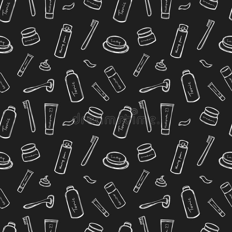 Cute Doodle Bathroom Accessoriesseamless Pattern. Set of Bath