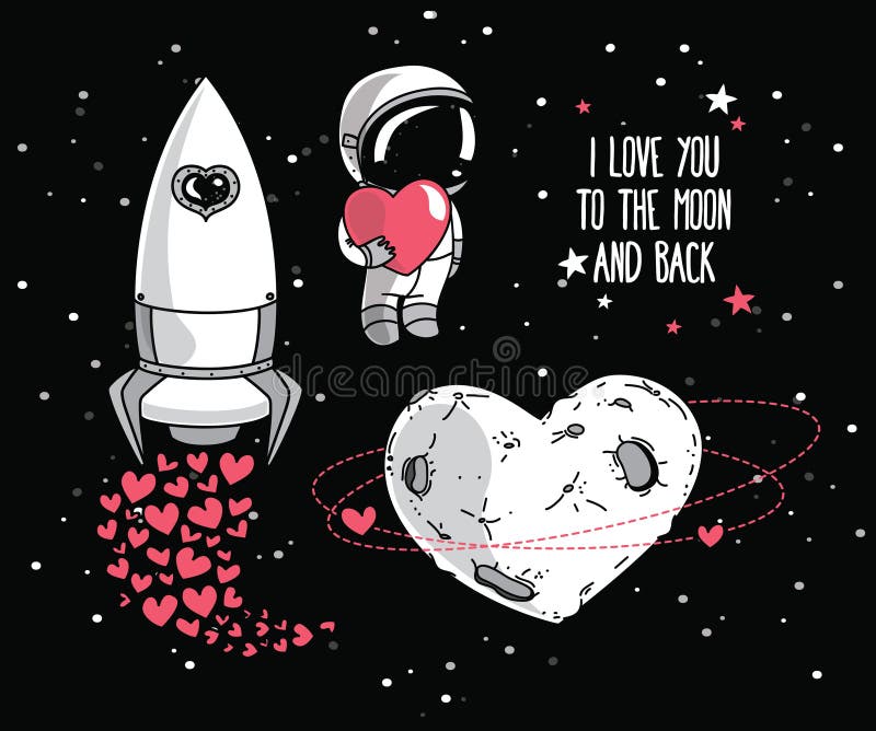 Cute doodle cosmic elements for valentine&#x27;s day design