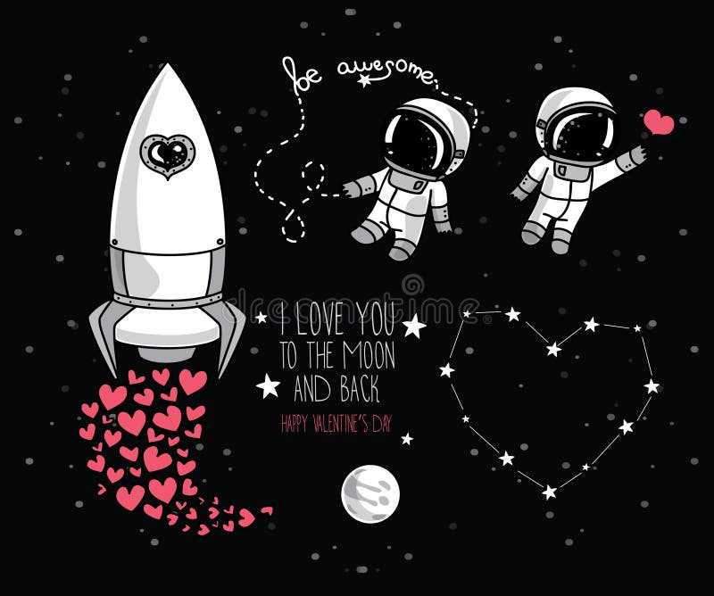 Cute doodle cosmic elements for valentine&#x27;s day design
