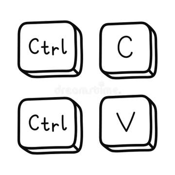 Cute Doodle Ctrl C and Ctrl V Keyboard Buttons. Copy and Paste Key