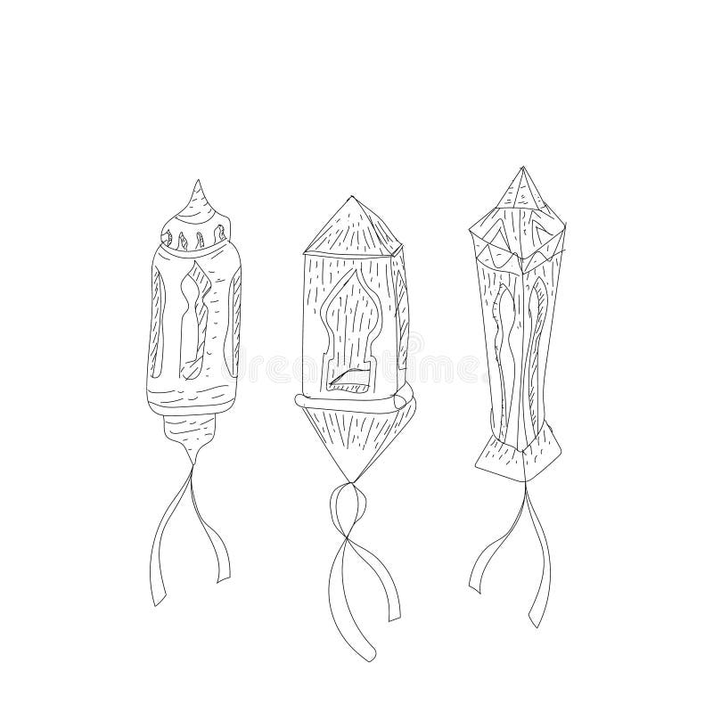 Cute doodle hand drawn lantern lamp vector stock illustration